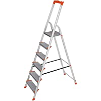 SONGMICS Escalera de 6 Peldaños- Escalera de Aluminio con Peldaños de 12 cm de Ancho- Plegable- Bandeja y Pies…